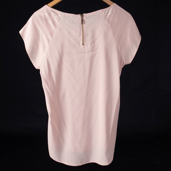 EXPRESS Blouse Silky Raglan Short Sleeve Round Neck Pastel Pink - Picture 2 of 9